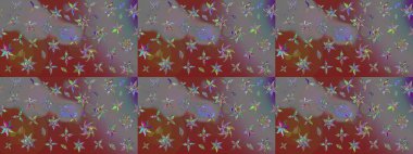 Desen, çizim, çiçek sınırı. Çiçek çelengi. Güzel, parlak, pürüzsüz kumaş, tuval. Kıvırcık, parlak örgü. Eski moda arka plan. Raster illüstrasyonu.