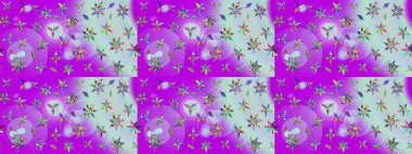 Çiçek arkaplan. - Menekşe ve nötr çiçekler. Çiçek kolajı. Çiçek kompozisyonu. Doğa. Raster deseni. Küçük çiçekte güzel desen var..