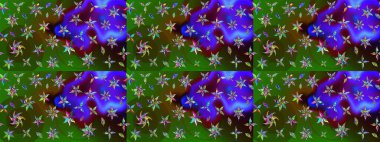 Yeşil ve menekşe rengi üzerine karalamalar çizilmiş çiçek deseni. Raster illüstrasyonu.