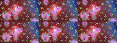 Elle çizilmiş çiçek desenli Raster çizimi. Tekstil, kumaş, ambalaj, hatıra defteri için hoş bir çiçek arkaplanı. Çocuksu tasarım. Kahverengi ve pembe arkaplanda.