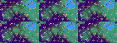 Çiçekli el çizimi çizimi deseni. Modern gelişim mavi ve yeşil raster arkaplan duvar kağıdı resimleme klasik çizgili iz sürme desenli çiçekler, çiçekli süsler.