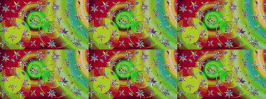 Parlak renkli çiçekleri ve yeşil ve kırmızı renkte yaprakları olan harika bir çiçek deseni. Moda baskıları için zarif bir şablon. Modern çiçek arkaplanı. Halk stili.