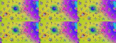 Parlak çiçekli sarı ve mor renkler üzerine soyut çizim deseni. Çiçeksel elementlerle süslenmiş zarif raster dokusu. Küçük çiçekte şirin bir çiçek deseni var..