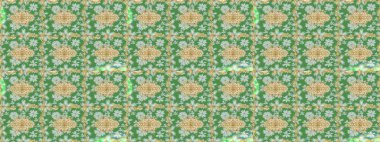 Damask çizimi tekrarlanıyor. Doku arka planında altın duvar kâğıdı. Barok tarzında altın çiçekli süs. Yeşil renkte altın element.