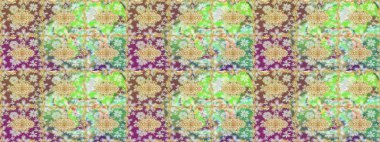 Raster illüstrasyonu. Tekrarlayan elementlerle soyut arkaplan oluşturun. Tarafsız renkler ve altın elementler üzerine altın eskiz deseni. Sketch damask klasik altın desen.