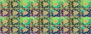 Geleneksel Arap dekoru yeşil renklerde. Çiçek süslemeli Raster eskiz deseni. Süslü dantel iz sürücü. Doğu tarzında klasik tasarım öğesi. Duvar kağıdı için altın süslü illüstrasyon.