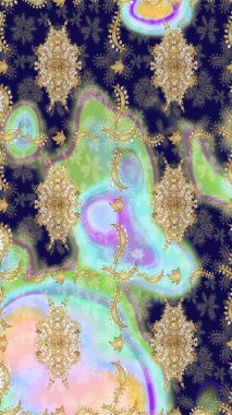 Barok tarzında eskiz oryantal süsü. Tarafsız renklerde ve altın elementlerle geleneksel klasik altın raster deseni.