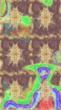 Raster oryantal süs. Kahverengi renklerde altın desenler ve altın elementler. Altın deseni çiz.