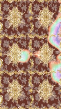 Damask eskiz süsü. Kahverengi renkler üzerinde klasik oryantal desen. Geleneksel raster ve altın desen.