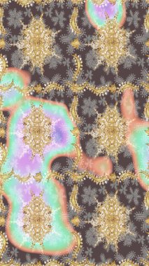 Barok tarzında eskiz oryantal süsü. Kahverengi renklerde altın elementler. Geleneksel klasik Raster altın çizim kalıbı.