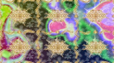 Altın elementlerle nötr renklerde altın desen. Raster oryantal süs. Altın deseni çiz.