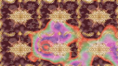 Raster klasik barok çiçek deseni altın rengi. Lüks, kraliyet ve Viktorya dönemi konsepti. Kahverengi renklerdeki altın desenli altın elementler. Süsleme.