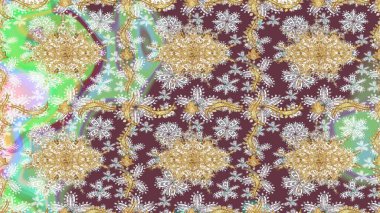 Paisley 'ler zarif çiçek desenli eskiz arka plan duvar kâğıdı çizimi klasik stil, modern 3D çizgili sanat eseri altın ve kahverengi desenli çiçek yaprakları ve süslemeleri..