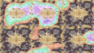 Barok tarzında eskiz oryantal süsü. Kahverengi renklerde altın elementler. Geleneksel klasik Raster altın çizim kalıbı.