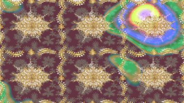 Kahverengi ve altın elementli altın çizim deseni. Kahverengi renkli ve altın elementli eskiz deseni. Noel, kar tanesi, yeni yıl.