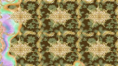 Kahverengi renklerde altın tekrarlayan elementlerle soyut arkaplan. Eskiz oryantal klasik altın desen.