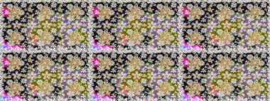 Kusursuz desenli oryantal süs. Gri renkli ve altın elementli altın desenli. İslam tasarımı. Raster altın tekstil baskısı. Çiçek karoları.