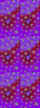 Raster illüstrasyonundaki çiçek desenli çizim. Mor ve mor renkli çiçekler. Renkli Bahar Teması eskiz kalıbı. Düz Çiçek Elementleri Tasarımı.