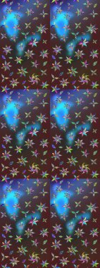 Bahar çiçekleriyle desen dallı, mor ve kahverengi renkler ile çiçek silueti. Raster deseni.