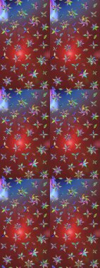 Raster Illustrasyon 'daki Çiçek Deseni' nin son moda çizimi. Kahverengi ve kırmızı renkte çiçekler. Renkli Yaz Temalı eskiz kalıbı. Düz Çiçek Elementleri Tasarımı.