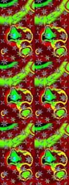 Raster illüstrasyonundaki çiçek desenli çizim. Kırmızı ve yeşil renkte çiçekler.