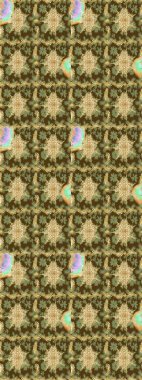 Hassas altın deseni açın. Raster sanatı. Kahverengi renkli ve altın elementli eskiz deseni. Altın desenli bukleler çiz. Parlak dantel, stilize çiçekler, şal desenli. Doğu tarzı arabesk