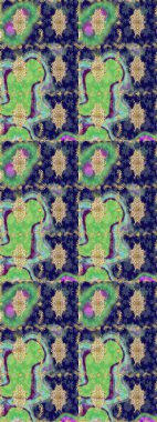 Tasarım için Damask çizim kalıbı. Mavi renkler ve altın elementler üzerine Raster çizim deseni.