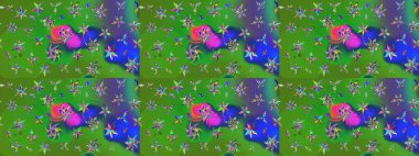 Yumuşak, bahar çiçekli arka plan. Yeşil ve mavi renkte çiçekler. Raster çiçek desenli ve çiçekli..