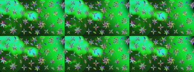 Düz Çiçek Elementleri Tasarımı. Çiçekli eskiz çizimi. Renkli Yaz Temalı eskiz kalıbı. Yeşil ve mavi renkte çiçekler.