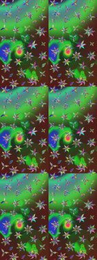 Düz Çiçek Elementleri Tasarımı. Yeşil ve kahverengi renkli çiçekler. Raster Illustrasyon 'daki Çiçek Deseni' nin son moda çizimi. Renkli Yaz Teması çizim şablonu.