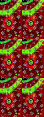 Klasik çiçek tasarımı elementleri. Kırmızı ve yeşil kıvırcık çiçekler kırmızı ve yeşil renklerde şekillenir. Raster illüstrasyonu.