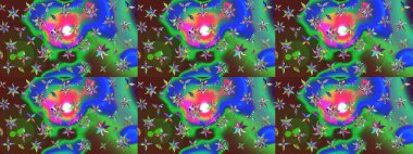 Şirin çiçekler. Raster Moda kumaş deseni. Çizgi çizimi deseni.