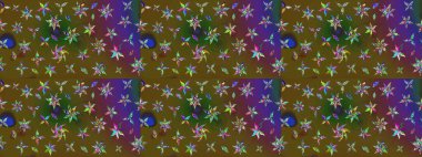 Çiçekli çiçek deseni, suluboya. Raster illüstrasyonu. Düz Çiçek Elementleri Tasarımı. Renkli Bahar Teması eskiz kalıbı. Yeşil ve kahverengi renkte çiçekler.