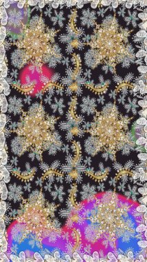 Kart, duvar kağıdı, ambalaj ve tekstil için klasik tasarım. Raster illüstrasyonu. Gri ve kahverengi renkli Royal retro. Klasik çiçek dokusu. Altın şablon. Kusursuz desenli altın elementler.