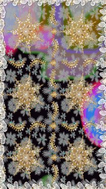 Raster illüstrasyonu. Tekrarlayan elementlerle soyut arkaplan oluşturun. Kusursuz damaske klasik altın desen. Gri ve siyah renklerde altın desenli altın elementler.