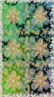 Yeşil ve gri renkli Royal retro. Kart, duvar kağıdı, ambalaj ve tekstil için klasik tasarım. Klasik çiçek dokusu. Kusursuz desenli altın elementler. Raster illüstrasyonu. Altın şablon.