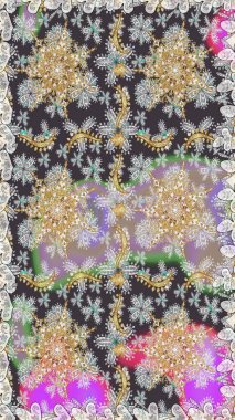 Şık bir grafik desen. Duvar kâğıdı barok, İspanyol kumaşı. Çiçek deseni. Gri ve nötr renklerde altın elementler. Kusursuz raster arkaplanı.