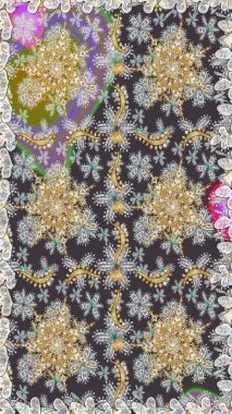 Raster altın pürüzsüz desen. Arkaplan, kumaş, altın duvar kağıdı. Düz elle çizilmiş klasik koleksiyon. Altın desenli gri ve nötr renkler ve altın elementler.