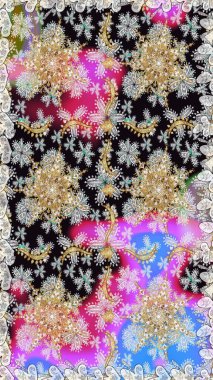 Gri ve nötr renklerde altın element. Gri ve nötr yerine altın rengi klasik barok çiçekli desenler. Lüks, kraliyet ve Viktorya dönemi konsepti. Süslü raster dekorasyonu.