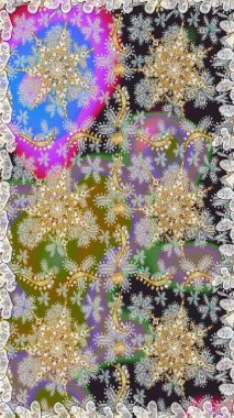 Kusursuz altın desen. Altın elementli gri ve nötr renkler. Çiçek desenli altın metal. Raster altın çiçek süsü brokar kumaş ve cam desenli..