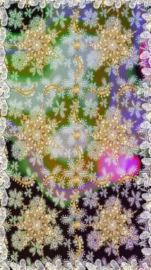 Süslü dekorasyon. Raster illüstrasyonu. Damask altın soyut çiçek gri ve nötr renklerde pürüzsüz desen.