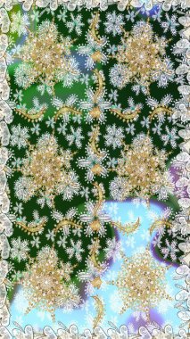 Geleneksel klasik raster altın pürüzsüz desen. Barok tarzında kusursuz bir doğulu süsü. Tarafsız ve yeşil renklerde altın elementler.