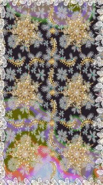 Raster illüstrasyonu. Süslü dekorasyon. Damask altın soyut çiçek gri ve nötr renklerde pürüzsüz desen.