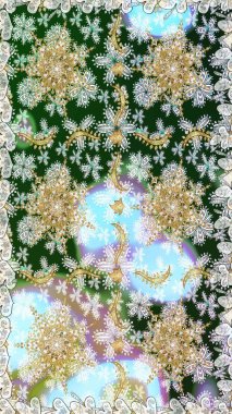 Kusursuz damaske klasik altın desen. Tarafsız ve gri renklerde altın sarısı elementlerle altın pürüzsüz desen. Raster illüstrasyonu. Tekrarlayan ögelerle soyut arkaplan Raster.