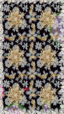 Raster geleneksel oryantasyon süsü. Gri ve siyah renklerdeki altın desenli altın elementler. Kusursuz klasik altın desen.