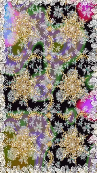 Duvar kâğıdı için altın süslü bir illüstrasyon. Doğu tarzında klasik tasarım öğesi. Çiçekli süslemeli, pürüzsüz bir desen. Süslü dantel iz sürücü. Gri renkler üzerine geleneksel Arapça dekor.