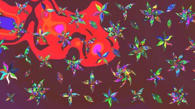 Bir sürü kahverengi ve kırmızı soyut çiçekli tropik eskiz deseni. Varicolobrown ve Red Raster çizimi. Küçük çiçekte sevimli çiçek deseni var..