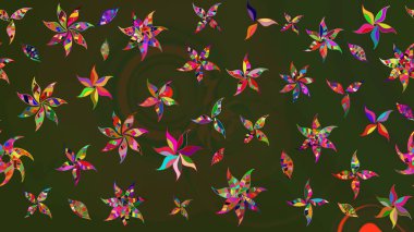 Raster Illustrasyon 'daki Çiçek Deseni' nin son moda çizimi. Renkli Yaz Temalı eskiz kalıbı. Yeşil ve gri renkli çiçekler. Düz Çiçek Elementleri Tasarımı.