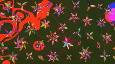 Raster illüstrasyonundaki çiçek desenli çizim. Yeşil ve gri renklerde. Raster illüstrasyonu. Güzel kumaş deseni.