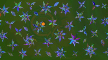 Şirin çiçek elementleri. Yeşil ve mavi renkte çiçekler. Raster illüstrasyonu. Çizim.